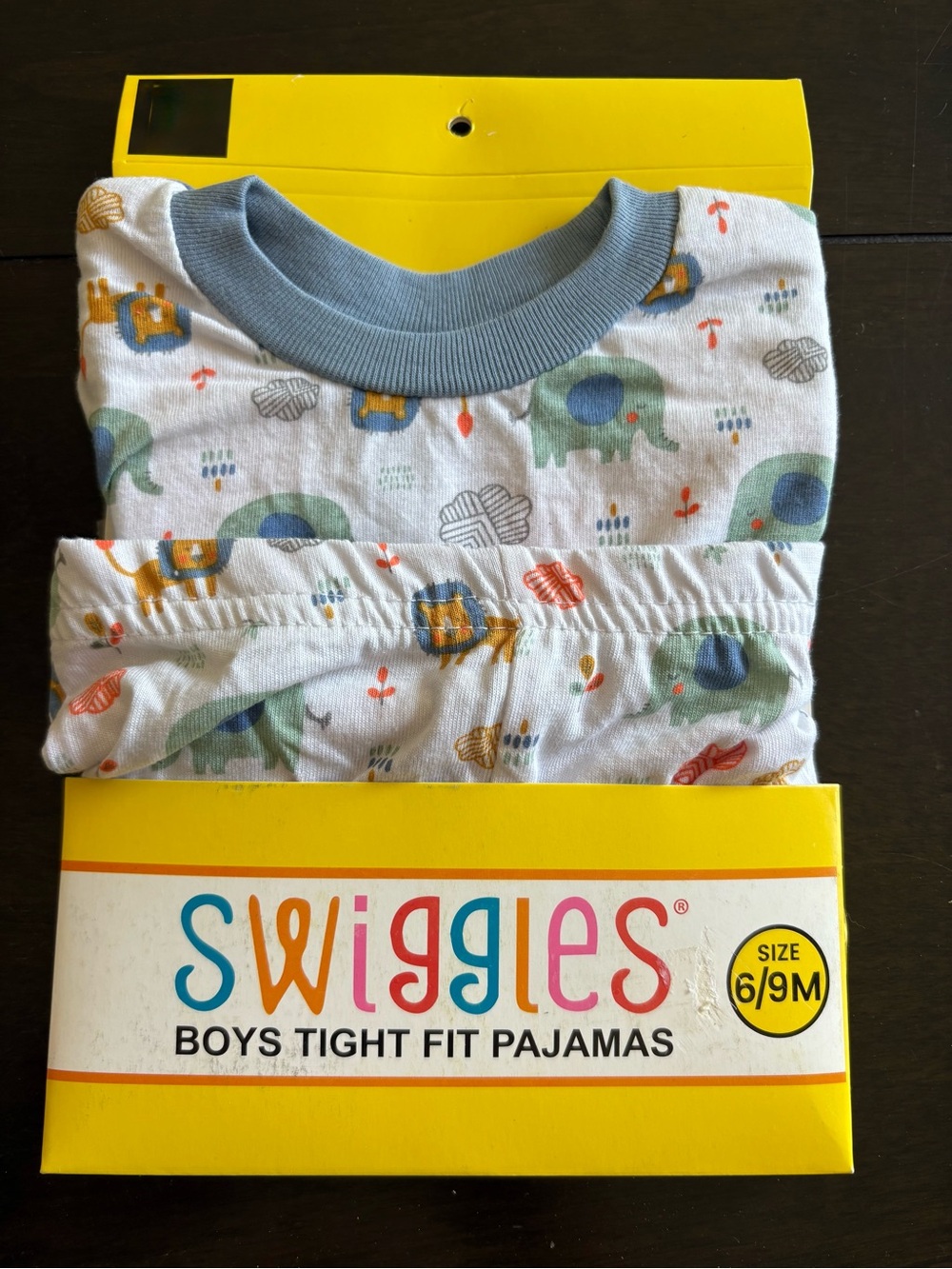 Swiggles boys 100% cotton pajamas 2 piece blue elephants lions plants 6-9 months